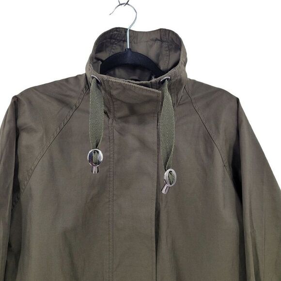 Kenneth Cole GIII Army Green Oversized Trench Raincoat S High Neck Mid Thigh - Picture 4 of 16
